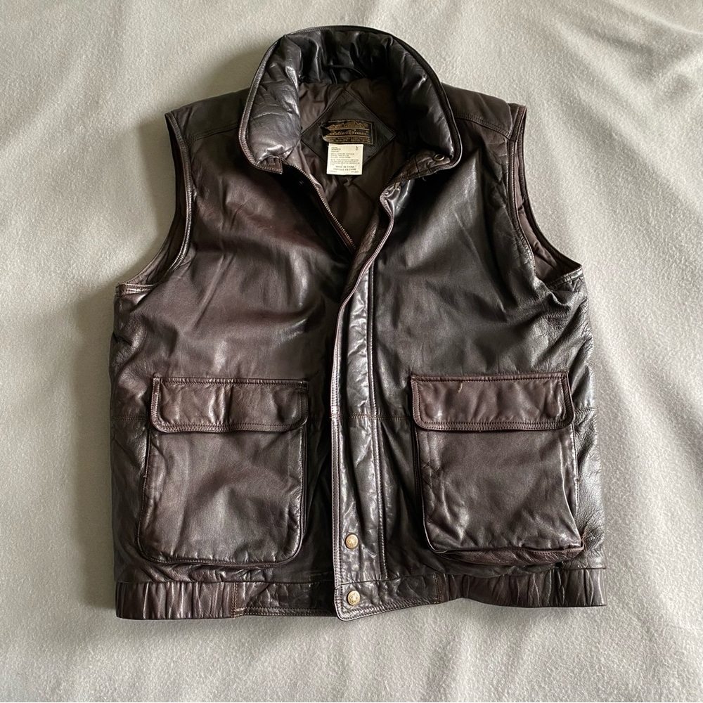 Vintage Eddie Bauer Genuine Leather Vest Brown Down-filled Men’s Size Large
